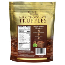 Mint chocolate truffle pouch with nutrition facts panel and truffle illustration