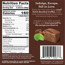 Nutrition label and ingredients panel on mint chocolate truffle pouch