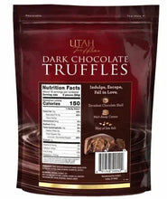 Dark chocolate truffles pouch, nutrition panel and barcode on back
