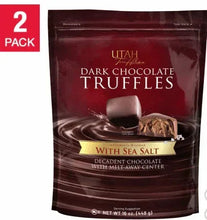 Dark chocolate truffles pouch with sea salt, front label and truffle graphic