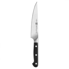 6-inch utility knife with silver blade and black handle with rivets