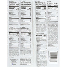 Nutrition Facts panels and ingredients list on the back of the snack pack box