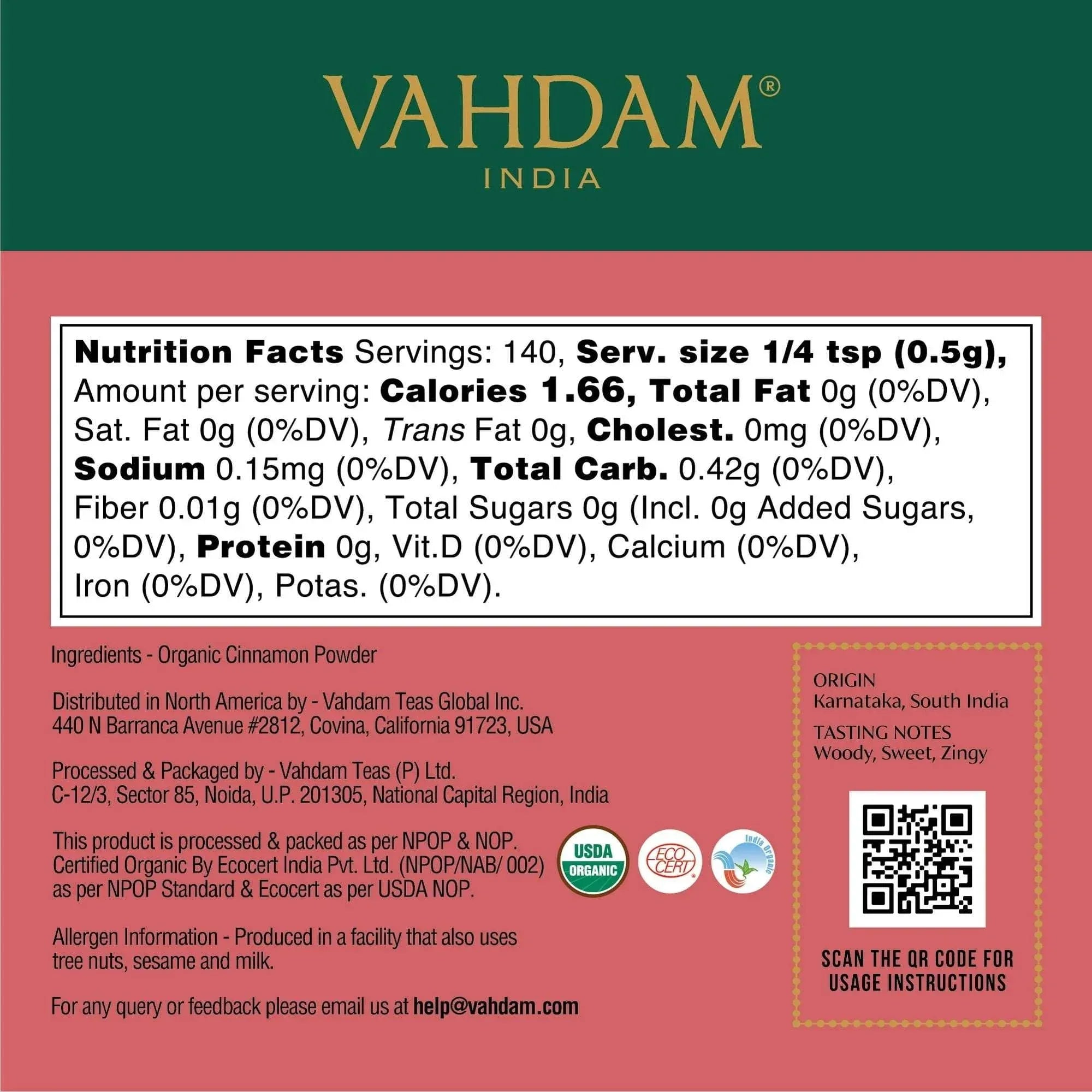 VAHDAM, Organic Cinnamon Powder (2.47oz) Gluten-Free, Raw Ground Cinnamon, Direct from Source - USA MEGA SHOP