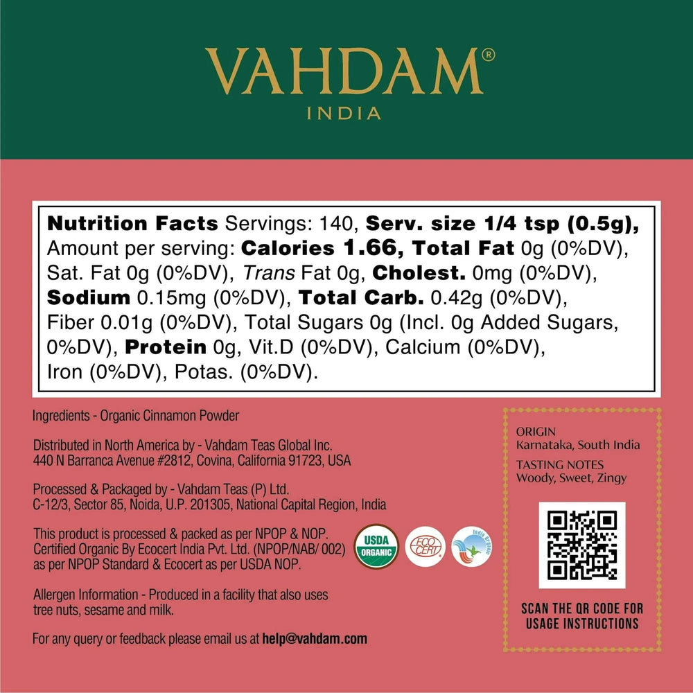 VAHDAM, Organic Cinnamon Powder (2.47oz) Gluten-Free, Raw Ground Cinnamon, Direct from Source - USA MEGA SHOP