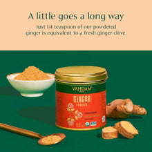 VAHDAM ginger powder jar with bowl of ground ginger and ginger root pieces