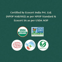 Organic onion powder certification badges on green label