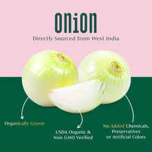 Onion powder label with onion bulb illustrations on pink background