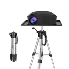 Adjustable projector tripod stand with black tray and silver aluminum legs