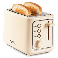 VAVSEA 2 Slice Toaster, 1000W Bread Toaster Machine with Extra Wide Slot, 6 Shade Settings and LED for Bagels, Waffles, Bread, Removable Crumb Tray, Breakfast Helper, Beige - USA MEGA SHOP