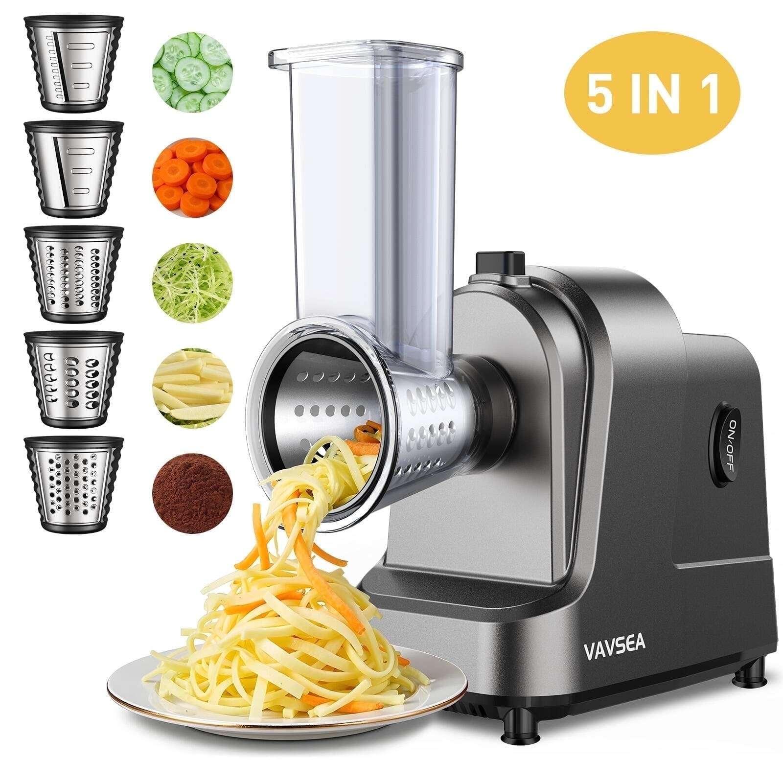 VAVSEA 5-in-1 Electric Cheese Grater, 400W Electric Cheese Shredder with 5 Stainless Blades, Salad Maker with One-Touch Control for Cheese, Vegetables and Fruits, Gifts for Christmas - USA MEGA SHOP