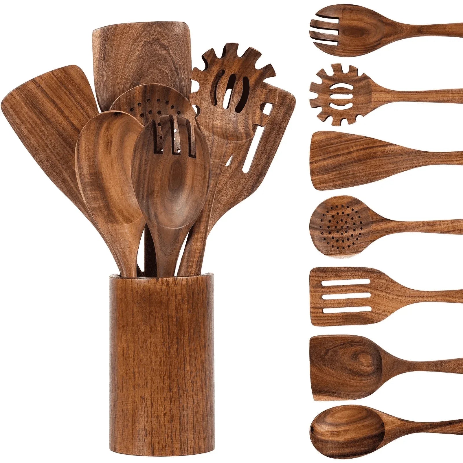 VAVSEA Thick Wooden Spoons for Cooking, 8 Pcs Natural Wooden Utensil for Cooking with Non-Stick, Heat Resistant, Wood Kitchen Utensil Set - USA MEGA SHOP
