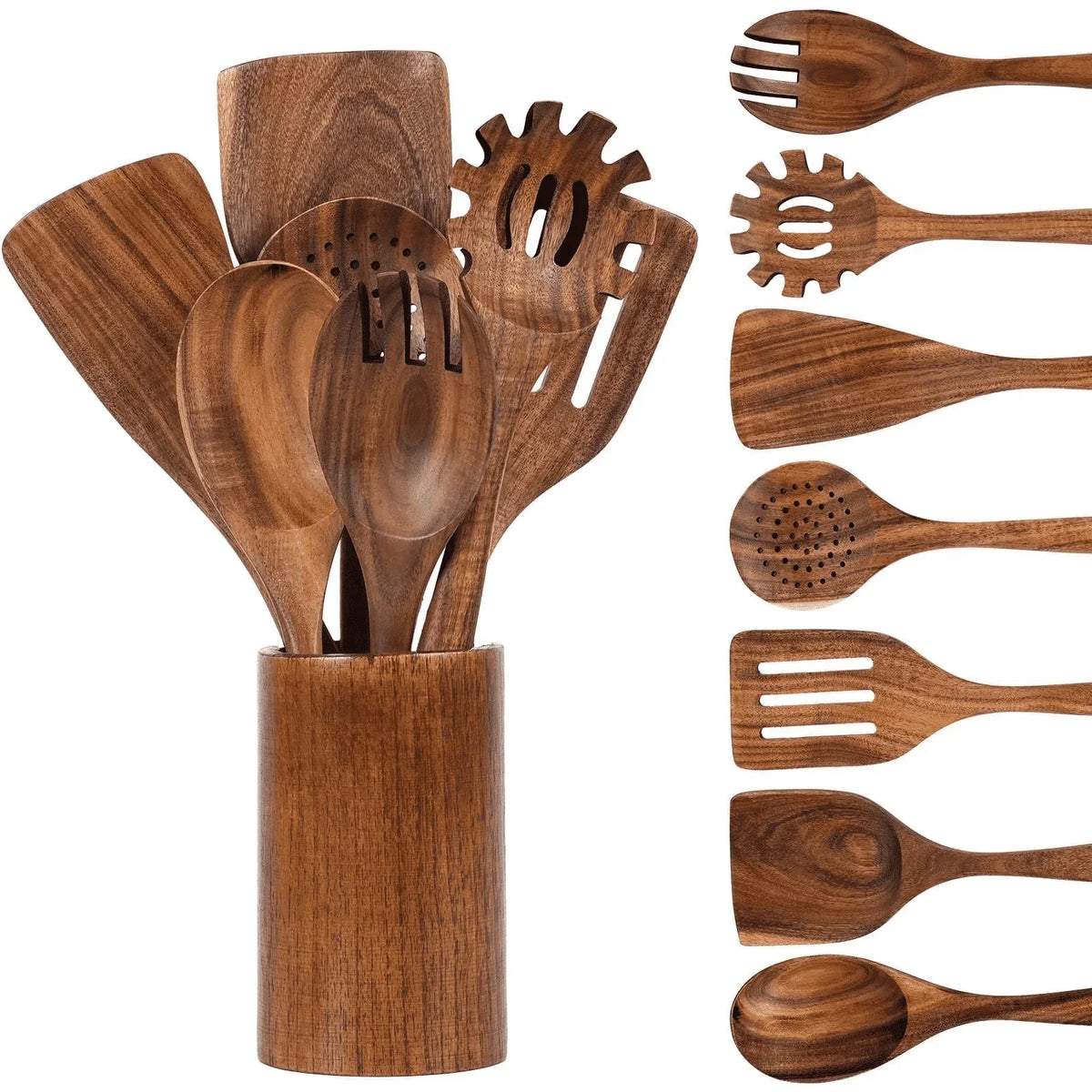 VAVSEA Thick Wooden Spoons for Cooking, 8 Pcs Natural Wooden Utensil for Cooking with Non-Stick, Heat Resistant, Wood Kitchen Utensil Set - USA MEGA SHOP
