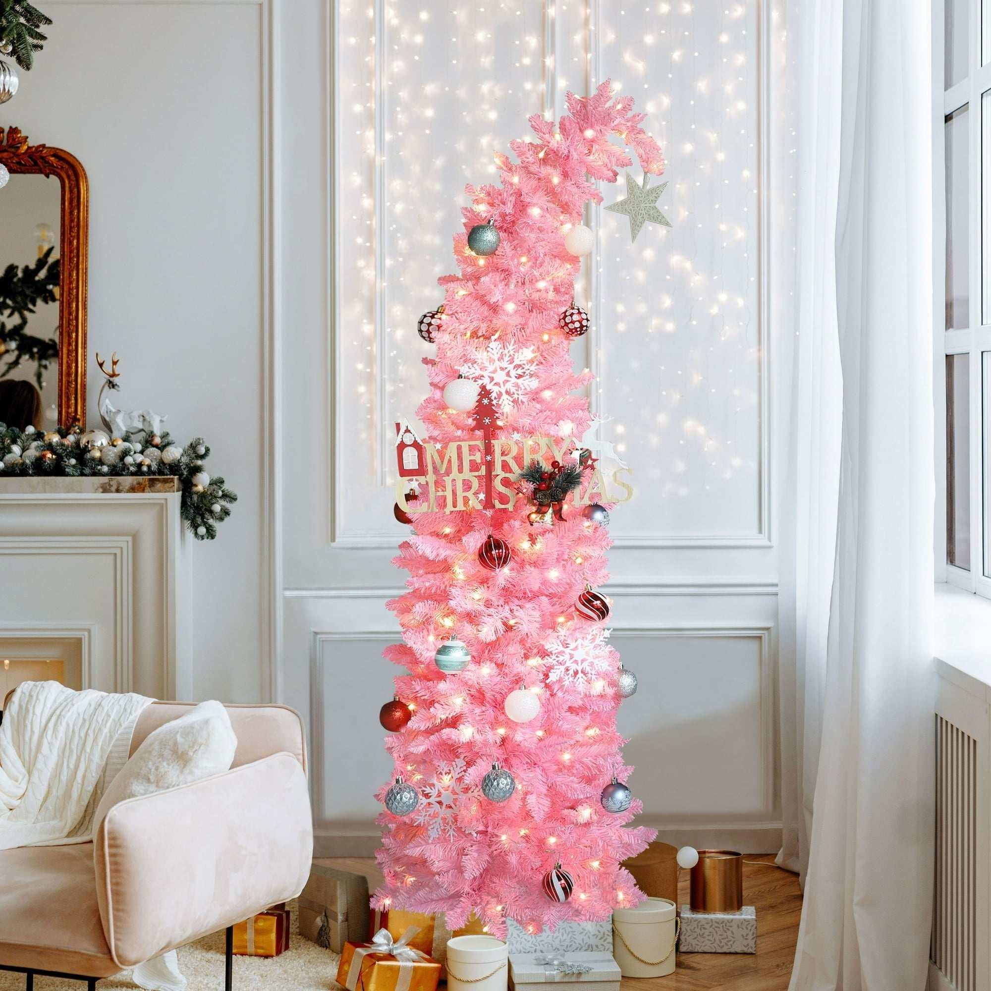VEIKOUS 6ft Christmas Tree Crooked Neck, Pre-Lit Xmas Grinch Tree with 200 LED Lights & 536 Branch Tips, Bendable Top Christmas Slim Tree for Holiday Decor, Blue - USA MEGA SHOP