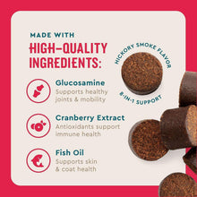 VETIQ soft dog chew ingredient panel with glucosamine, cranberry extract, fish oil