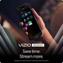 Smartphone showing VIZIO Account app with streaming icons on screen