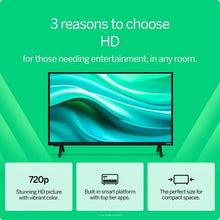 HD smart TV promotional card with 720p highlights and TV image