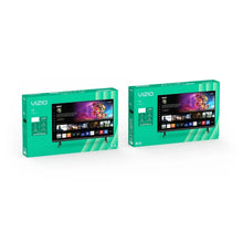 HD smart TV retail boxes with VIZIO branding, shown side by side