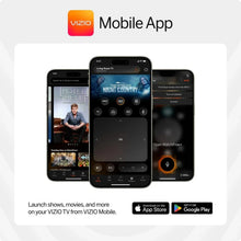 Smart TV mobile app shown on multiple smartphones with streaming control screens