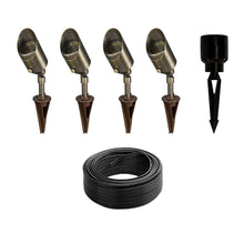 Brass low-voltage outdoor LED spotlights (4-pack) with cable spool and black connector