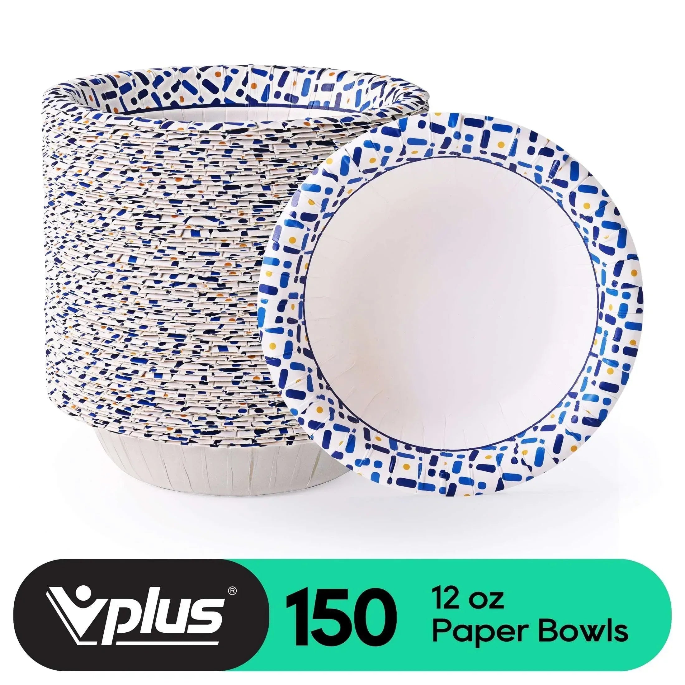 VPLUS Disposable Paper Bowls, 20 Oz 100 Count, Microwave Safe, Soak Proof, Heavy Duty Flower Printed Paper Bowls for Dinner or Lunch