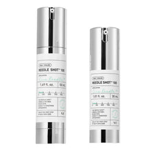 VT REEDLE SHOT 100 essence two-pack, silver pump bottles with front measurement labels