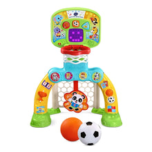 Kids sports activity toy with purple screen, goal arch, and two colorful balls
