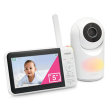 White 5-inch baby video monitor with handheld screen and pan-tilt camera