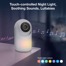 White pan-tilt baby monitor camera with glowing night light