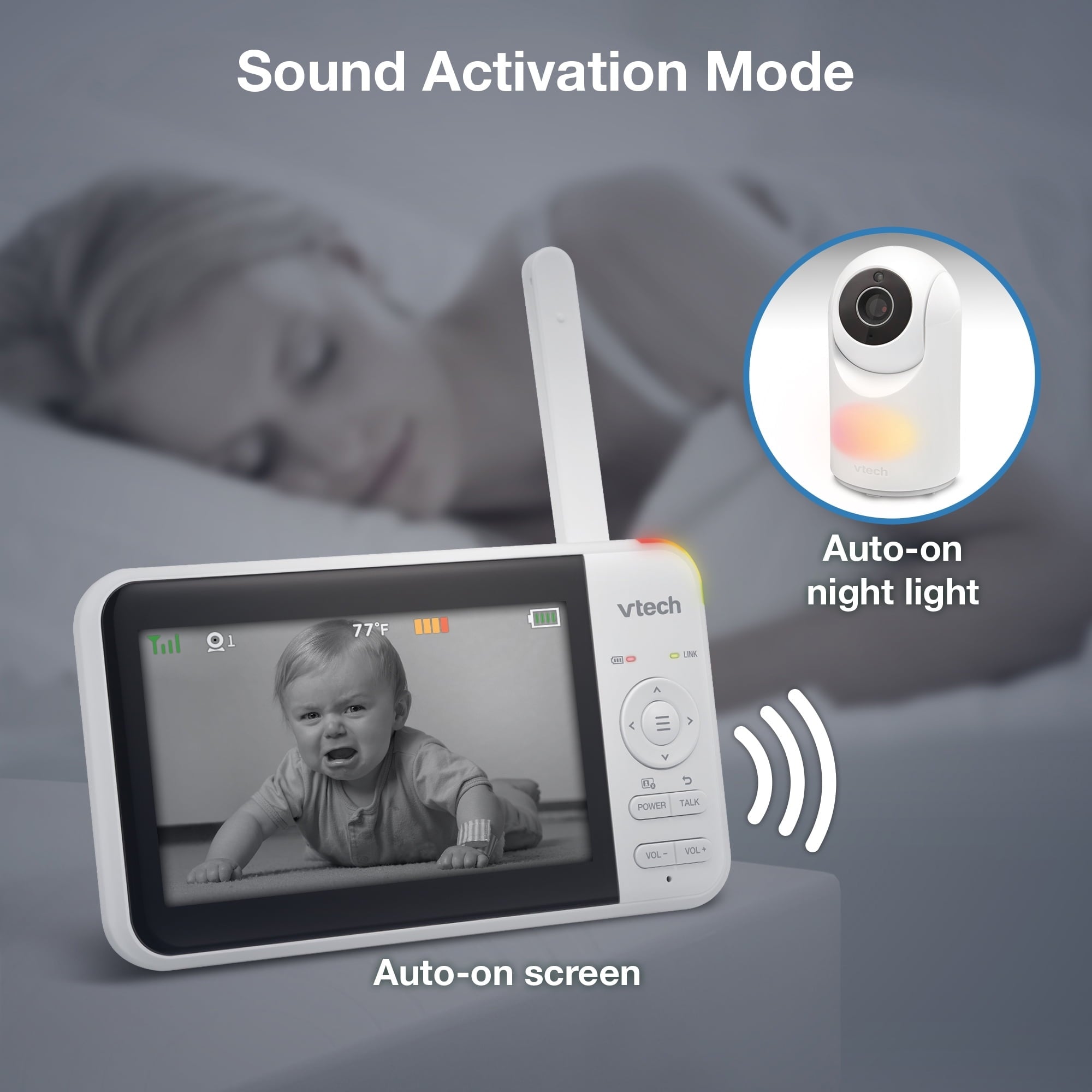 VTech 5 inch Digital Video Baby Monitor with Pan and Tilt and Night Light, VM5267 (White)