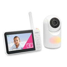White 5-inch baby video monitor with pan-tilt camera and night light
