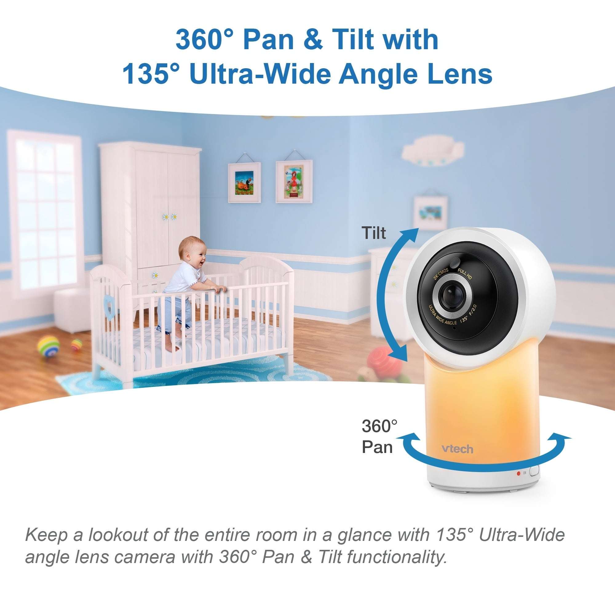 VTech 7" High Definition Remote Access 1080p Pan & Tilt Baby Video Monitor, RM7866HD, White