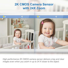 VTech parent monitor displaying two views of a smiling baby
