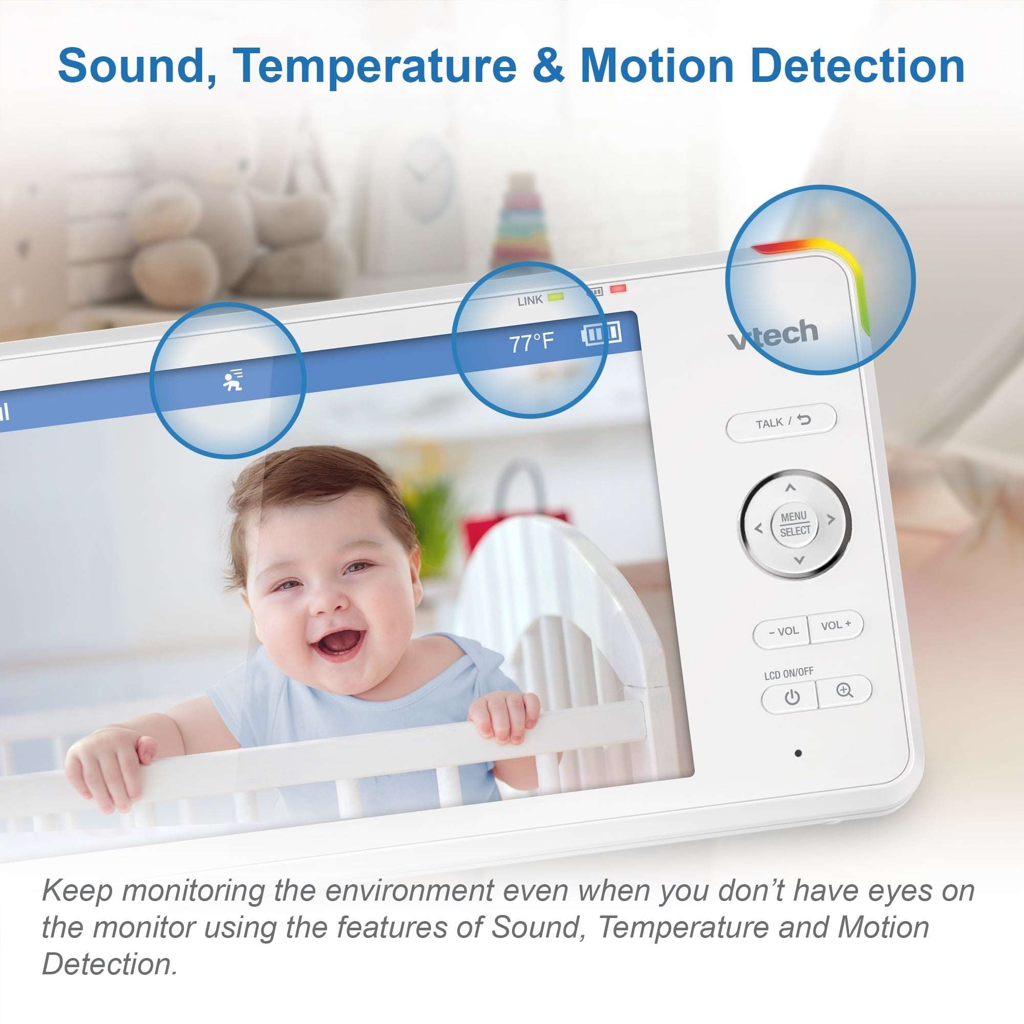 VTech 7" High Definition Remote Access 1080p Pan & Tilt Baby Video Monitor, RM7866HD, White
