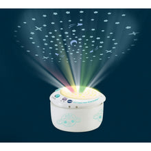 White starry skies baby sound disc projecting light rays and shapes