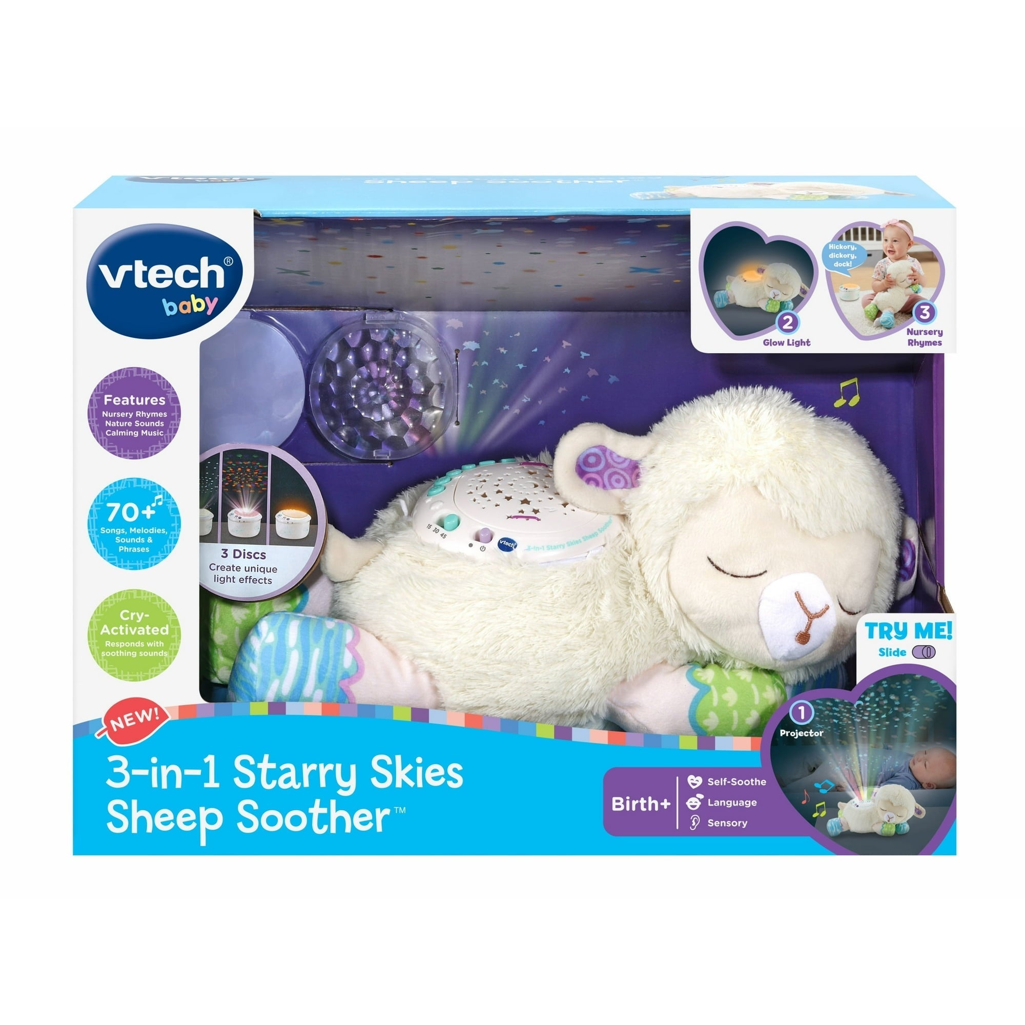 VTech Baby 3-in-1 Starry Skies Sheep Soother Plush for Babies & Kids, White/Blue