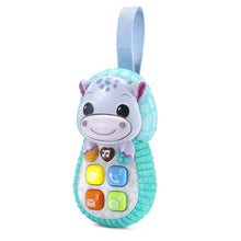 Plush hippo soft phone toy with hanging strap and four colorful button icons