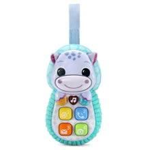 Plush blue hippo soft phone toy with smiling face and numbered button panel