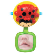 Ladybug character activity toy with bead spots and green clip frame