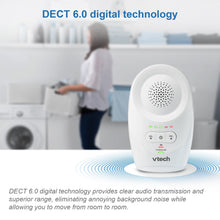White digital baby monitor parent unit with speaker grille and volume/power buttons