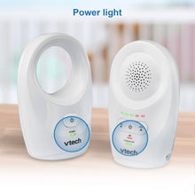 White parent and baby monitor units with illuminated power light