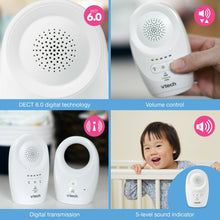 White baby monitor speaker grille and control panel with volume buttons
