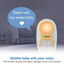 VTech baby unit with orange night light glow on handheld yellow-and-white housing