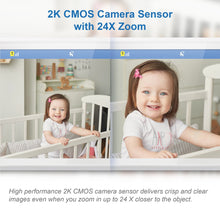 Baby monitor screen with two camera views for 2K CMOS camera sensor