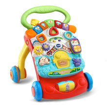 Red and light-blue VTech stroll & discover activity walker with colorful learning panel