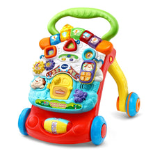 Red VTech stroll & discover activity walker with colorful toy panel and handle
