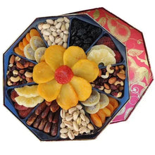 Octagonal dried fruit and nut gift box with sectioned dried fruits and nuts