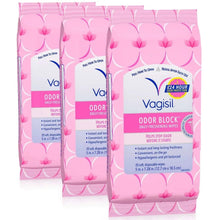 Vagisil Odor Block daily freshening wipes, pink patterned 3-pack pouches