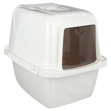Hooded enclosed cat litter box, pearl white with dark tinted front door