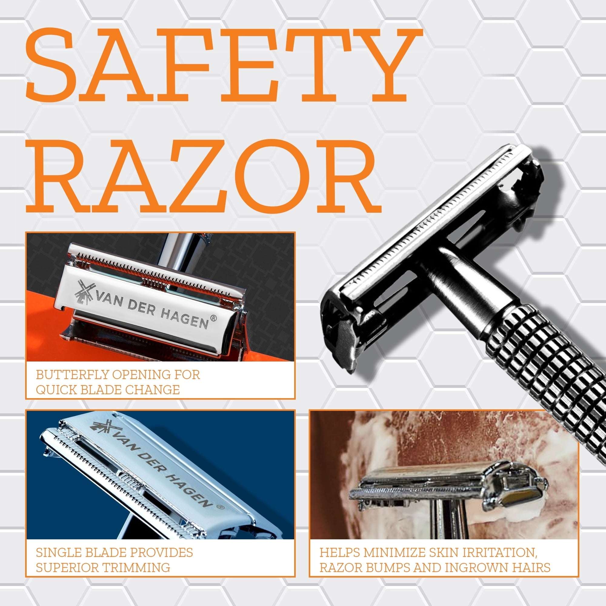 Van Der Hagen Traditional Safety 5-Blade Razor, for All Skin Types, Men, 1 Pack