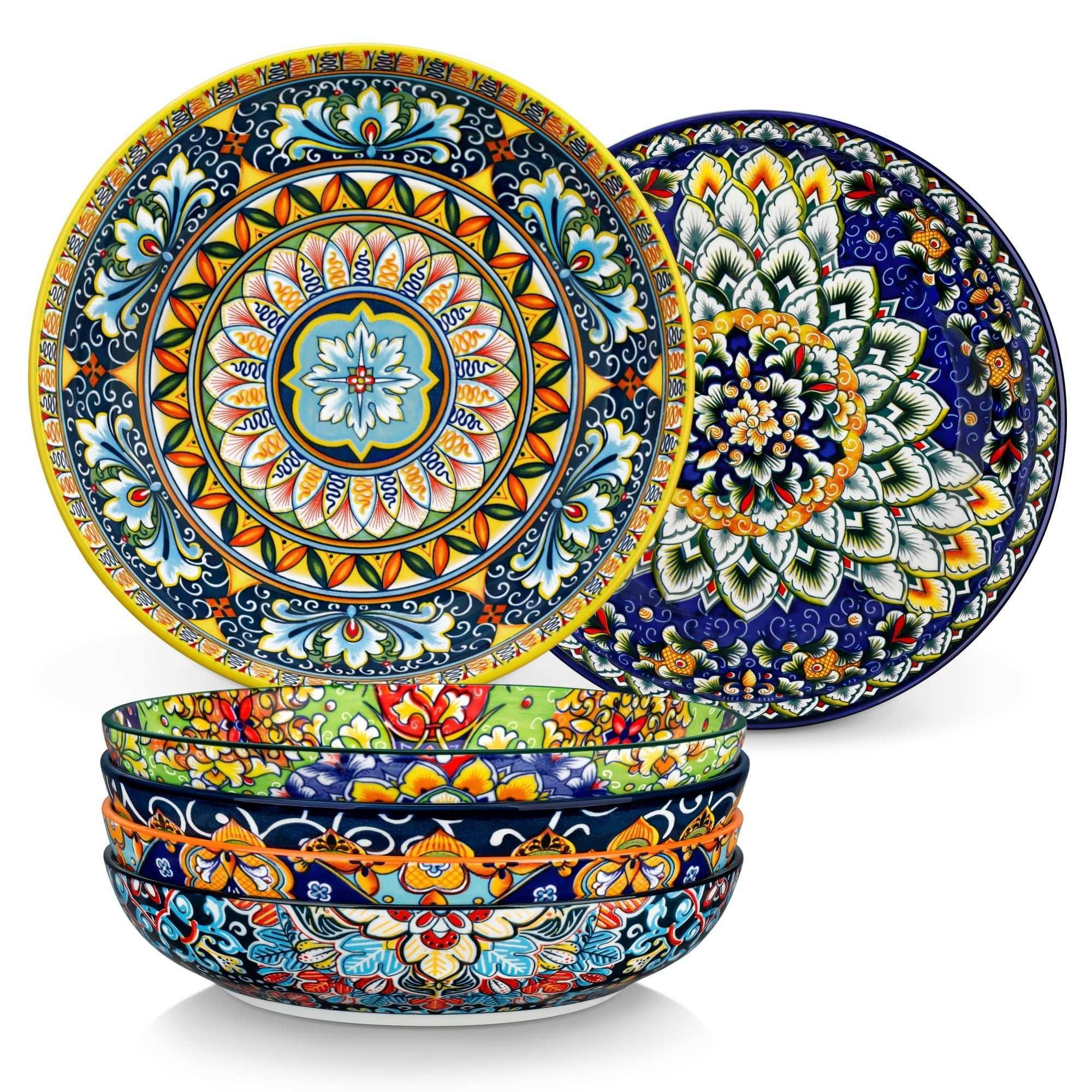 Malacasa Pasta Bowls, Ceramic Salad Bowls Set of 6, 42 oz Large Corlorful Serving Bowls for Kitchen, Dishwasher Microwave Safe Soup Bowls Set, Pasta Plates - USA MEGA SHOP